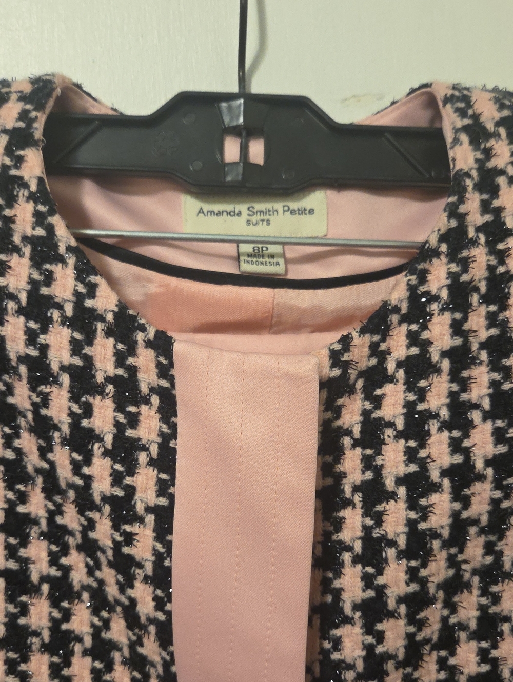 Amanda Smith Pink & Black Houndstooth Skirt And Jacket Suit